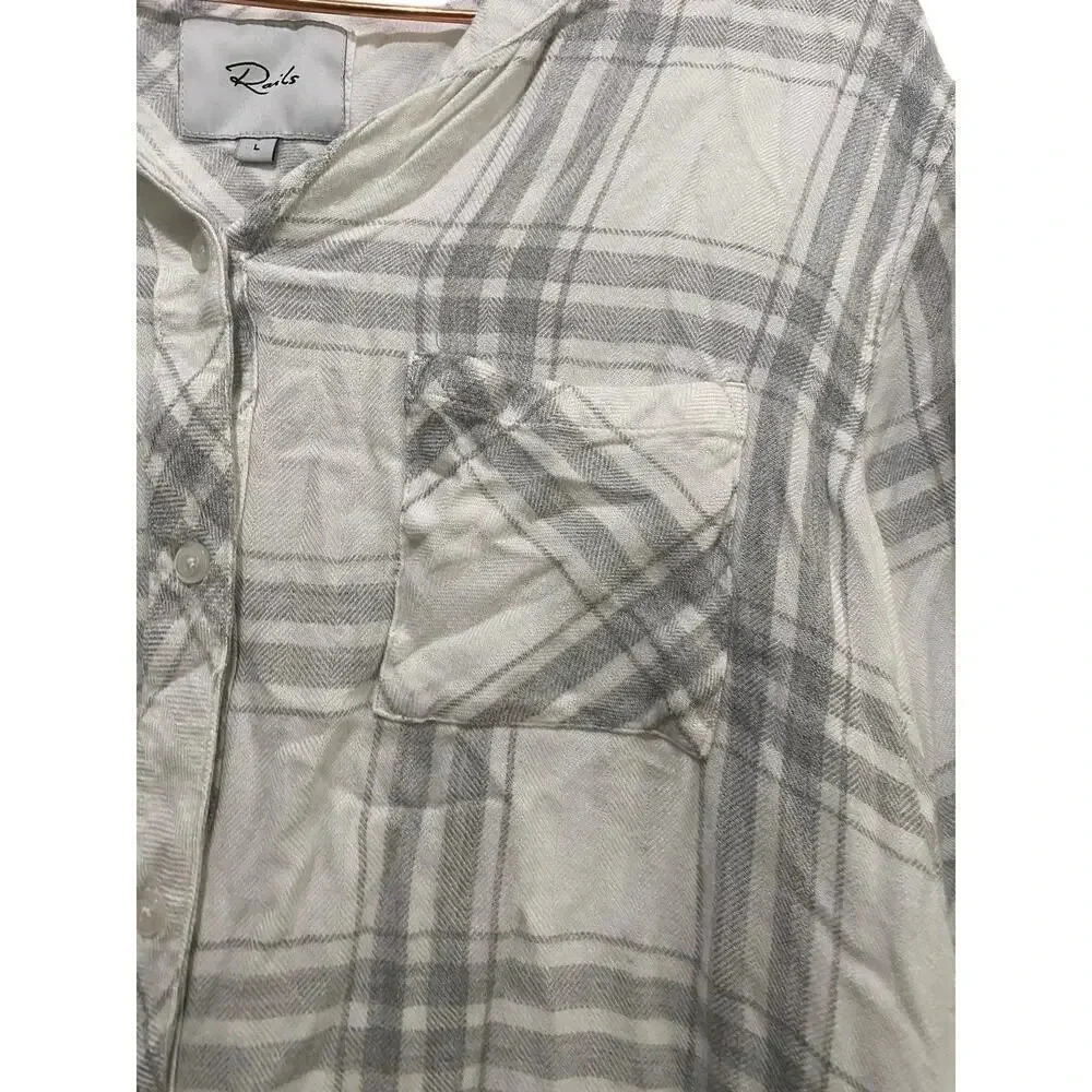 Rails Hunter White Long Sleeve Plaid Button Down … - image 3